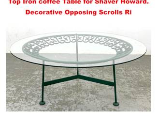 Lot 1861 ARTHUR UMANOFF Grenada Glass Top Iron coffee Table for Shaver Howard. Decorative Opposing Scrolls Ri