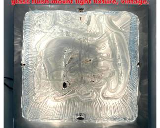 Lot 1862 Midsize white Mazzega Murano glass flushmount light fixture, vintage.