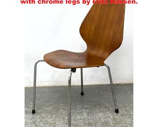 Lot 2072 Arne Jacobsen Molded wood chair with chrome legs by Fritz Hansen.