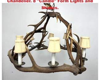 Lot 1601 Natural Real Antler Hanging Chandelier. 8 Candle Form Lights and Shades.