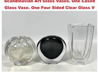 Lot 2154 3pc ORREFORS Sweden Scandinavian Art Glass Vases. One Cased Glass Vase. One Four Sided Clear Glass V