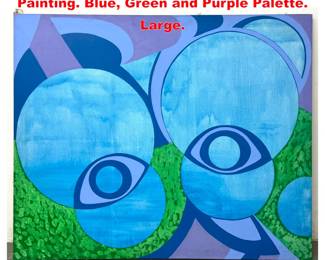 Lot 1827 Modernist Abstract Graphic Painting. Blue, Green and Purple Palette. Large.