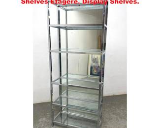 Lot 1905 Modernist Chrome Frame Glass Shelves Etagere. Display Shelves.
