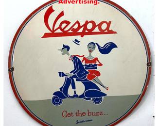 Lot 1831 VESPA Enameled Metal Sign. Advertising.