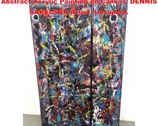 Lot 1888 3 Panel screen Room divider Abstract Acrylic Painting on Canvas. DENNIS SAKELSON Artist. Unsigned.