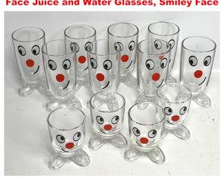Lot 2124 Arc International France Yummy Face Juice and Water Glasses, Smiley Face