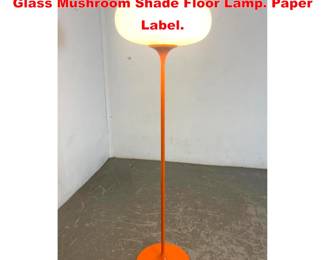 Lot 2026 DESIGNLINE Orange Enamel Base Glass Mushroom Shade Floor Lamp. Paper Label.