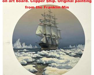 Lot 2181 Len J Pearce RED JACKET painting on art board. Clipper Ship. Original painting from the Franklin Min