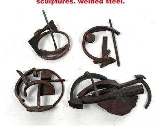 Lot 1650 4pcs Found objects mini sculptures. welded steel.