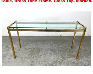 Lot 1956 METAL DIMENSIONS Console Hall Table. Brass Tone Frame. Glass Top. Marked.