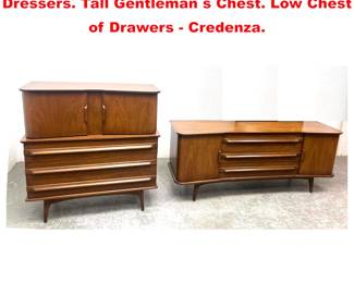Lot 1774 2pc American Modern Walnut Dressers. Tall Gentleman s Chest. Low Chest of Drawers Credenza.