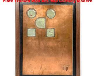 Lot 1637 Vintage IQI Brass Etched Print Plate Framed Wall Art. Mid Century Modern