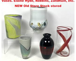 Lot 2115 5pc American Studio Art Glass Vases. Elaine Hyde, Robbins, Zandhuin, etc. NEW Old Store Stock stored