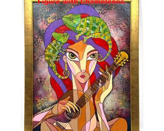 Lot 1931 Ricardo Maya Painting on Board. Figure with Chameleons.