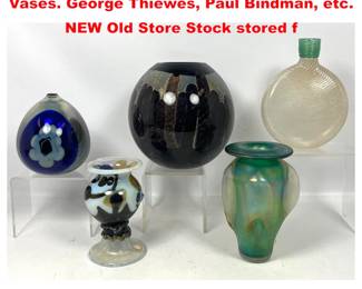 Lot 2114 5pc American Studio Art Glass Vases. George Thiewes, Paul Bindman, etc. NEW Old Store Stock stored f