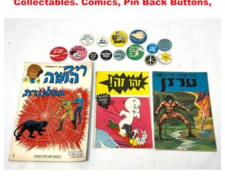 Lot 2144 Lot Jewish ephemera and Collectables. Comics, Pin Back Buttons,