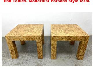 Lot 1799 Pr Faux Burl Wood Laminate Side End Tables. Modernist Parsons style form.