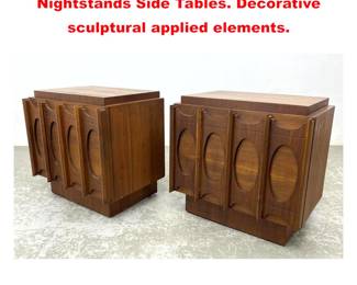 Lot 2044 Pr Tobago Sculpted Walnut Nightstands Side Tables. Decorative sculptural applied elements.