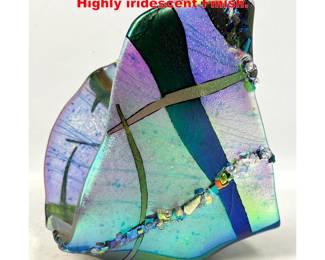 Lot 1698 Gina Poppe fused glass sculpture. Highly iridescent Finish.