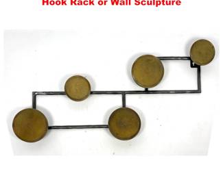 Lot 1714 Heavy Iron and Brass Large Coat Hook Rack or Wall Sculpture