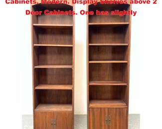 Lot 2061 Pr 7 Tall Narrow Bookcase Cabinets. Modern. Display Shelves above 2 Door Cabinets. One has slightly