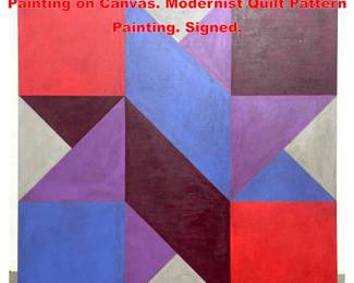 Lot 1954 TIM RAY FISHER Acrylic Op Art Painting on Canvas. Modernist Quilt Pattern Painting. Signed.