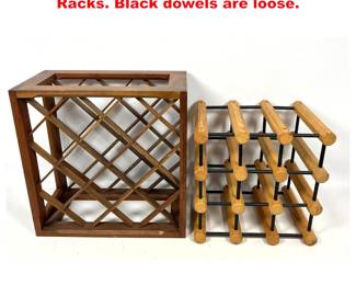 Lot 2142 2pcs Mid Century Wood Wine Racks. Black dowels are loose.