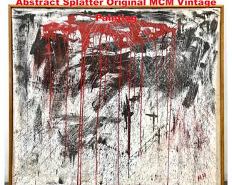 Lot 1842 Lg. Signed HH Painting on Canvas Abstract Splatter Original MCM Vintage Painting