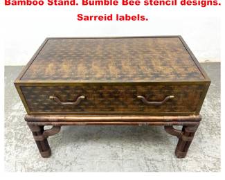 Lot 1755 SARREID Suitcase Trunk on Faux Bamboo Stand. Bumble Bee stencil designs. Sarreid labels.