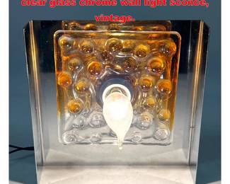 Lot 1859 Small Mazzega Murano orange and clear glass chrome wall light sconce, vintage.