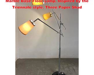 Lot 1889 Modernist Three Chrome Arm Marble Base Floor Lamp. Inspired by the Triennale style. Three Paper Shad