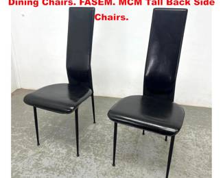 Lot 1868 Pr VEGNI Italian Black Leather Dining Chairs. FASEM. MCM Tall Back Side Chairs.