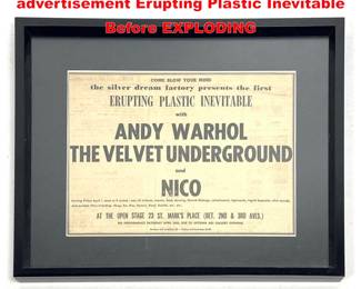 Lot 1919 Andy Warhol 1966 Village voice advertisement Erupting Plastic Inevitable Before EXPLODING