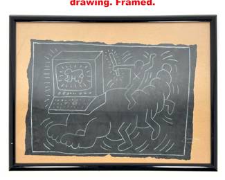 Lot 1728 KEITH HARING style chalk subway drawing. Framed.