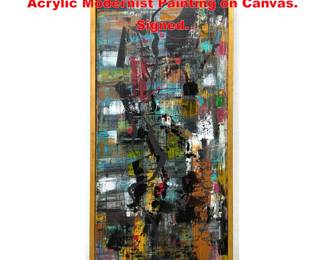 Lot 1820 DENNIS SAKELSON Abstract Black Acrylic Modernist Painting on Canvas. Signed.