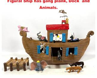 Lot 2159 Ethel Kremens ceramic Noah s ark. Figural Ship has gang plank, Dock and Animals.