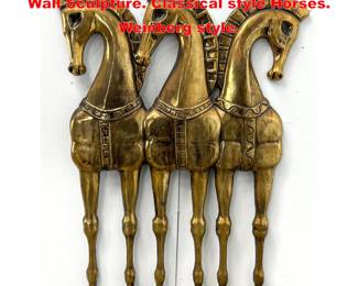 Lot 1710 Gold Painted Wood Three Horse Wall Sculpture. Classical style Horses. Weinberg style.