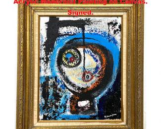 Lot 1618 DENNIS SAKELSON Abstract Blue Acrylic Modernist Painting on Canvas. Signed.