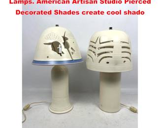 Lot 2156 2pc PLOSKY Porcelain Table Lamps. American Artisan Studio Pierced Decorated Shades create cool shado