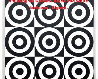 Lot 1953 TIM RAY FISHER Acrylic Op Art Painting on Canvas. Black and white bullseye . Signed.