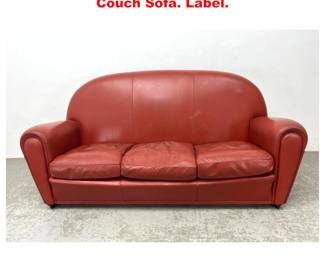 Lot 1770 POLTRONA FRAU Red Leather Couch Sofa. Label.