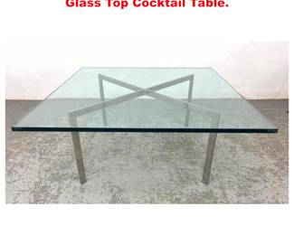 Lot 2031 Barcelona style X Chrome Base Glass Top Cocktail Table.