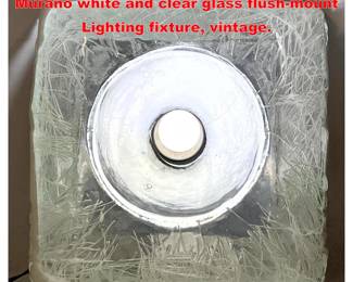 Lot 1966 Midsize Angelo Brotto heavy Murano white and clear glass flushmount Lighting fixture, vintage.