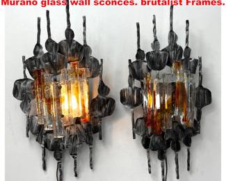 Lot 1752 2pc large Ahlstrom and Ehrlich Murano glass wall sconces. brutalist Frames.