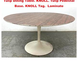 Lot 2025 Faux Rosewood Vintage SAARINEN Tulip Dining Table. KNOLL. Tulip Pedestal Base. KNOLL Tag. Laminate