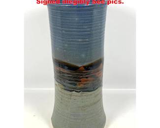 Lot 1607 Pottery Vase with blue glaze. Signed illegibly See pics.
