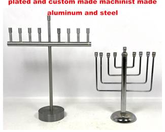 Lot 1643 2pc Vintage Menorahs. Chrome plated and custom made machinist made aluminum and steel