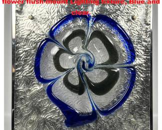 Lot 1757 Midsize Mazzega Murano cobalt flower flushmount Lighting fixture, Blue and clear.