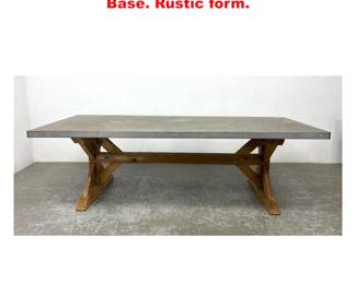 Lot 1768 Large Zinc Top Farm Table. Wood x Base. Rustic form.