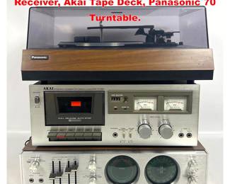 Lot 2146 3pc Electronics Lot. Panasonic Receiver, Akai Tape Deck, Panasonic 70 Turntable.